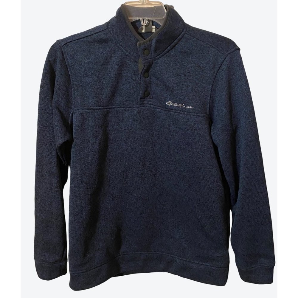 Eddie Bauer Men's Large Long Sleeve 1/4 Snap Radiator Fleece Heathered Navy NWT
